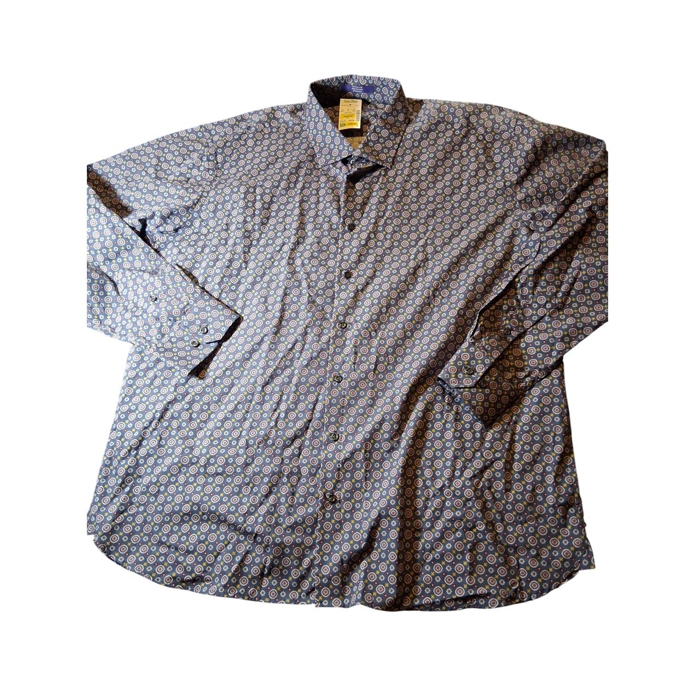 Alan Flusser Mens XXL Navy Geometric Medallion Print Cotton Button Down Shirt